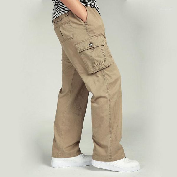 

men's pants large size big 5xl 6xl plus casual men elastic waist multi pocket long baggy straight cargo jogger trousers male, Black