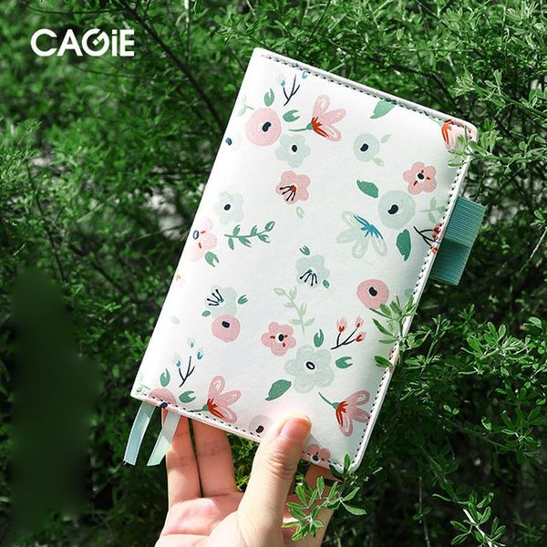 

portable a6 notebook ins pu leather handbook color flower notepad notepads, Purple;pink