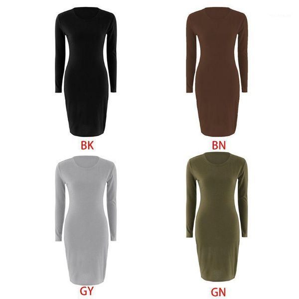 

women autumn long sleeve solid color basic casual bodycon midi pencil dress u50c dresses, Black;gray