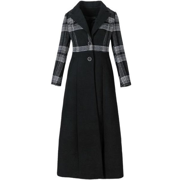 

women's wool & blends 2021 autumn winter temperament thickened black plaid woolen coat for woman