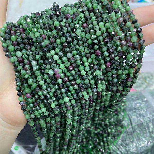 

3mm 4mm faceted cutting natural ruby zoisite stone beads round loose spacer diy jewelry making bracelet gemstone bead 15'', Black