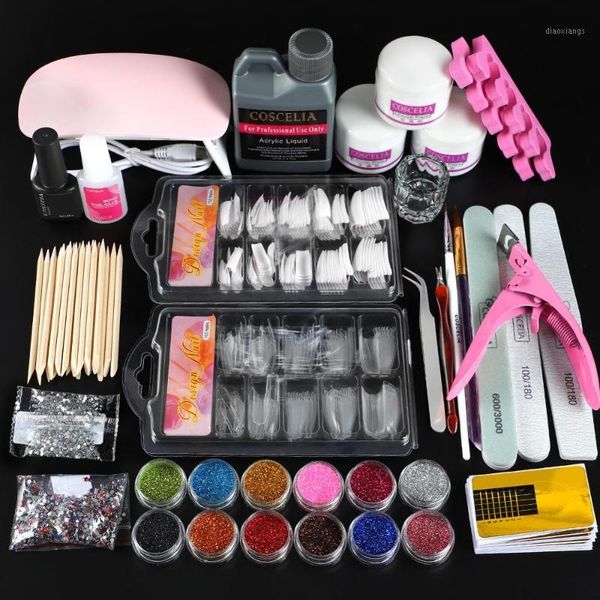 

acrylic nail kit with lamp all for manicure gel professional set tools art decorations1