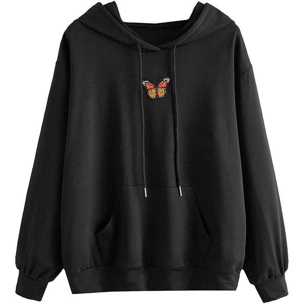 

color butterfly men and women novelty hoodie 3d printing pullover hooded sweater with pocket 100-160, Black