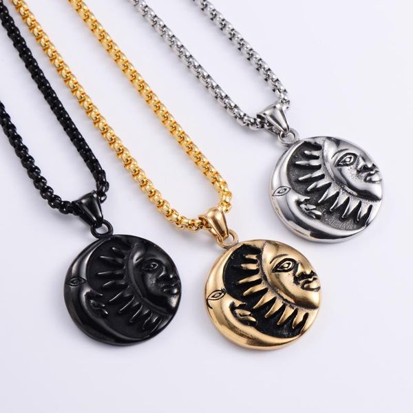 Anhänger Halsketten Vintage Yin Yang Mond Halskette Münze Sonne Charms Schmuck Trendy Runde Edelstahl Party Geschenk