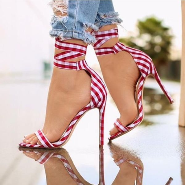 

sandals 2021 summer women stripe open toe bowknot high heels ankle strap fashion plus size shoes female, Black