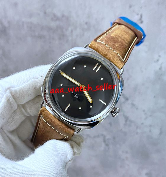 

v7 factory vintage master luxury mens watches military style black dial brown leather strap mechanical automatic movement luminous sapphire, Slivery;brown