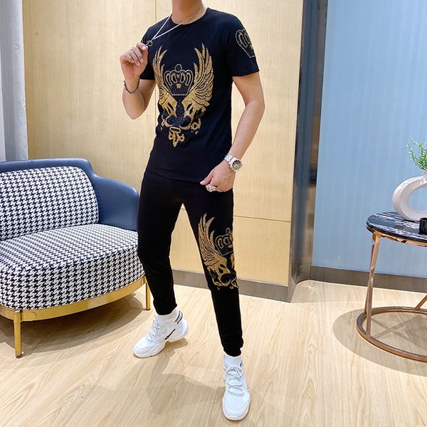 

men's tracksuits european and american summer brand fashion drill cotton sports pants short sleeve suits gm4e, Gray