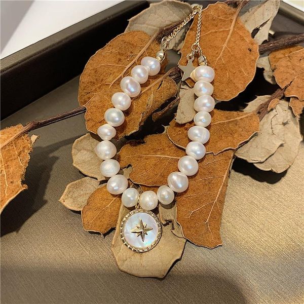 

link, chain xxixx korea adjustable irregular freshwater pearl eight pointed star bracelet for women fashion jewelry accessories, Black