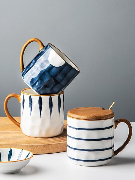 

japanese style mugs spoon lid creative ceramic coffee milk water cup tea party drinking home drinkware gifts