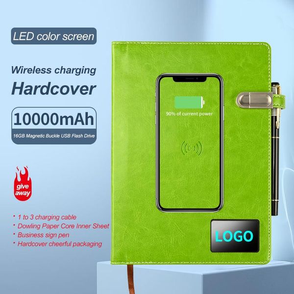 

arrivals 2021 antique office assistant notebook 10000 mah large capacity wireless charging power bank with u disk notepads, Purple;pink