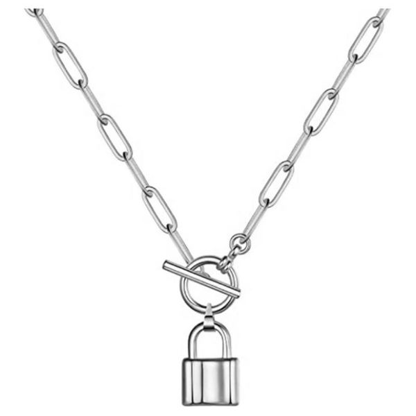 

chains 2021 european and american women punk style ot buckle lock pendant paper clip chain necklace party, Silver