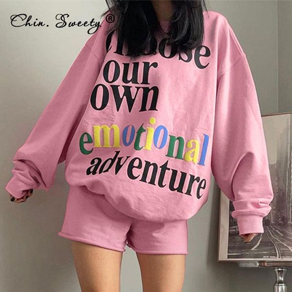 

women's tracksuits pink y2k letter print sweatshirt shorts set 2021 autumn long sleeve pullover female casual oversizes two piece, Gray