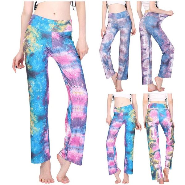 

women's yoga pants tie-dye printing sweatpants fashion high waist stretch leggings ladies gym fitness sports loose straight pant outfit, White;red