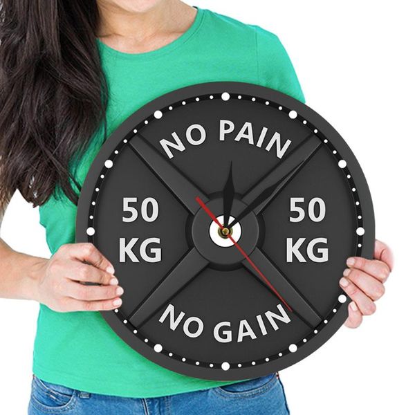 

wall clocks ly 50kg letter print clock circular gym weight lifting dumbbell bodybuilding silent acrylic te889