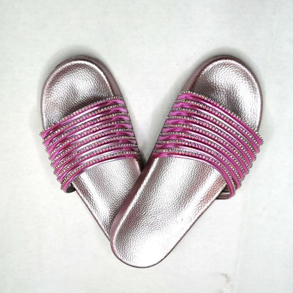 

slippers fashion crystal women bling flat casual ladies colorful shoes rhinestone beach summer glitter female slides size 41, Black