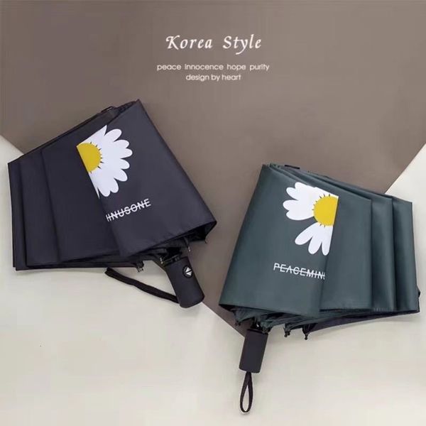 

automatic small daisy black plastic umbrella sunshade folding sunscreen men's and women's sunny printing