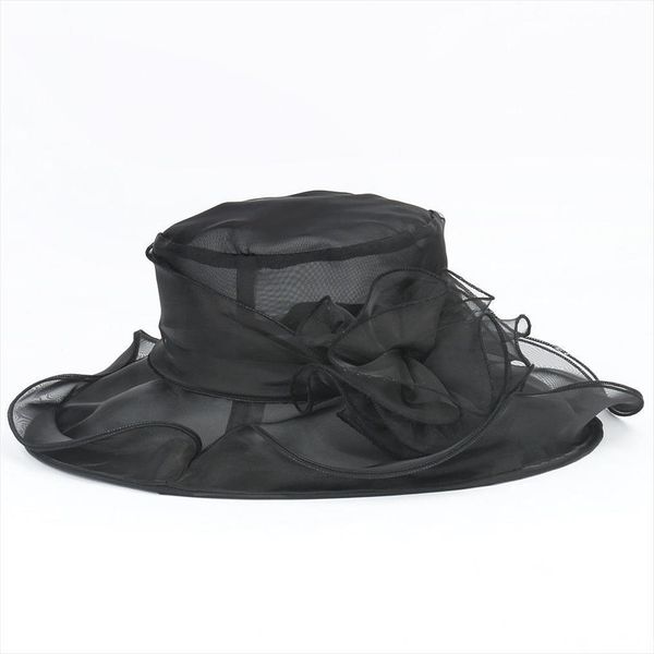 

fashion women lace wide brim kentucky derby sun hat wedding tea party church cap black white gray red, Blue;gray