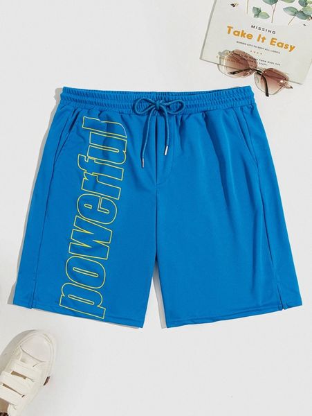 

men letter graphic drawstring waist track shorts h0bm#, Black