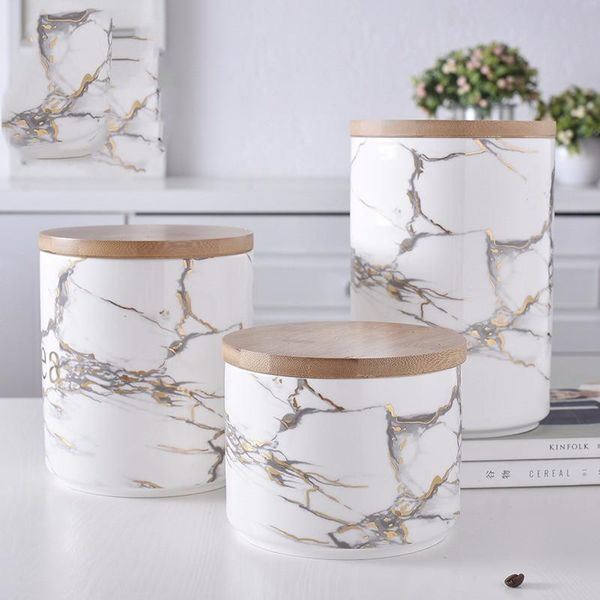 

storage bottles & jars large size box nordic marble ceramic wooden lid sealed jar fresh dried fruit grain tea food