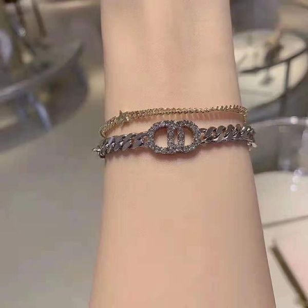 

75% off luxury jewelry chain set zircon hand decoration five pointed star multi element bracelet, Golden;silver