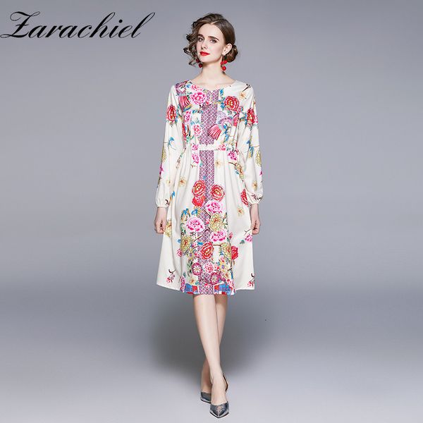 

dresses elegant long sleeve o neck drawstring elastic waist beach boho midi female floral print vacation bohemian, Black;gray