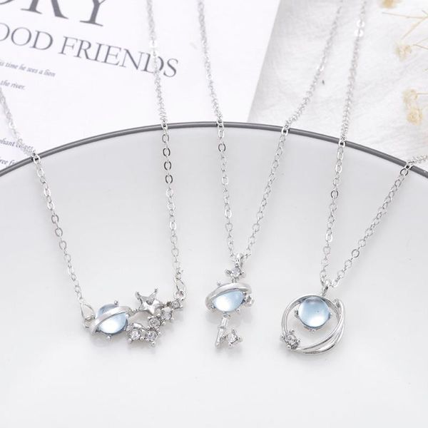 

pendant necklaces japanese temperament ladies necklace small fresh blue glass fantasy planet female 2021 jewelry accessories, Silver