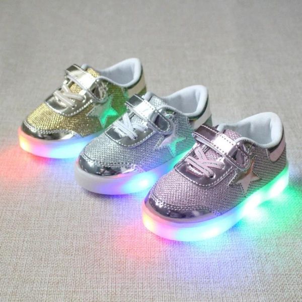 

comfortable size 21-30 kids shoes with led lights children girls boys running glowing sneakers shining sole toddler for li athletic & outdoo, Black