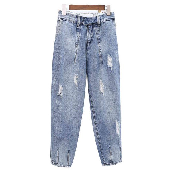 

jeans women brim pants high waist 2021 spring summer casual ladies torn the harem hole denim mujer slacks more size, Blue