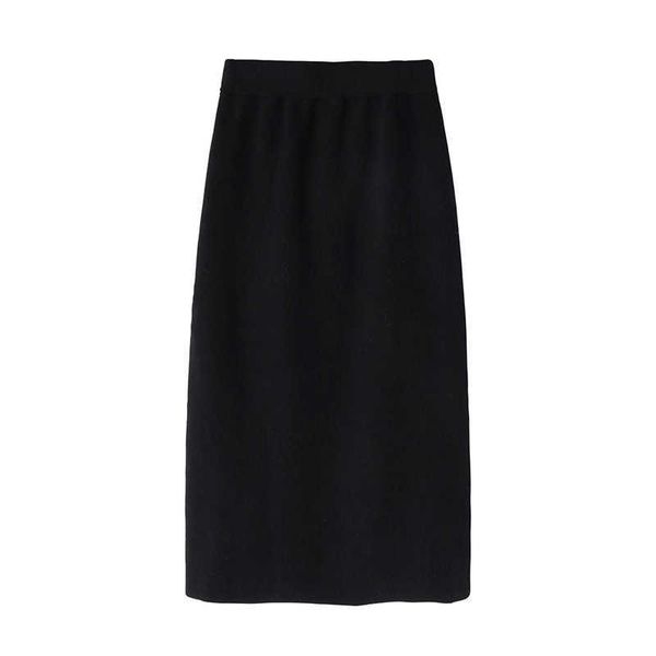 

perhaps u black knitted elastic waist a line skirt solid knee length empire autumn winter s0130 210529