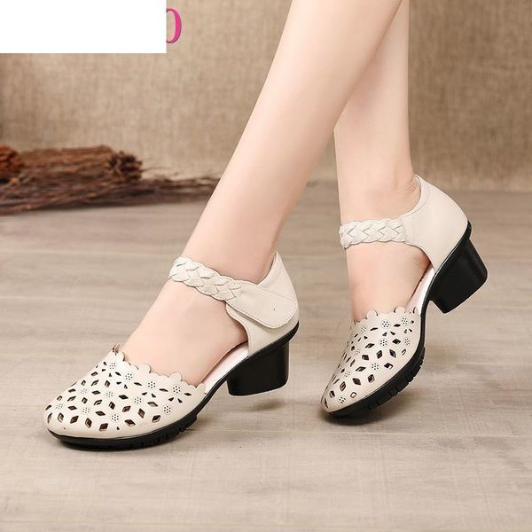

sandals 2021 summer women's genuine leather shoes woman retro hollow out female hook & loop heels ladies platform sandal 2opm, Black