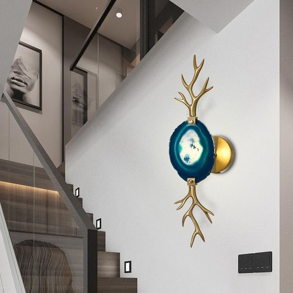 

modern led agate wall lamps colorful sconce light gold brass copper in foyer bedroom bedside headbard lamp