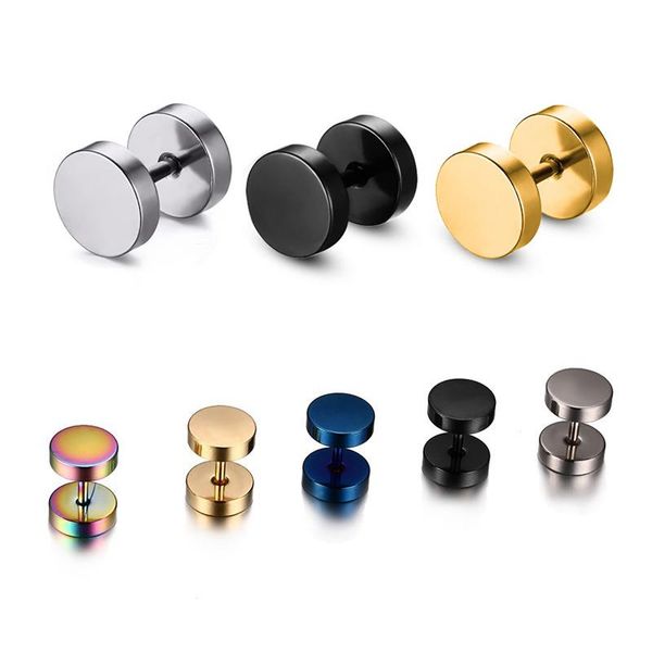 

stud 2pcs fashion black steel stainless earrings women men's barbell dumbbell punk gothic earring for men wholesale, Golden;silver