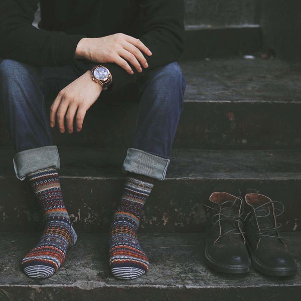 

socks men's autumn winter tide amekaji red style thickened thick thread in, Black