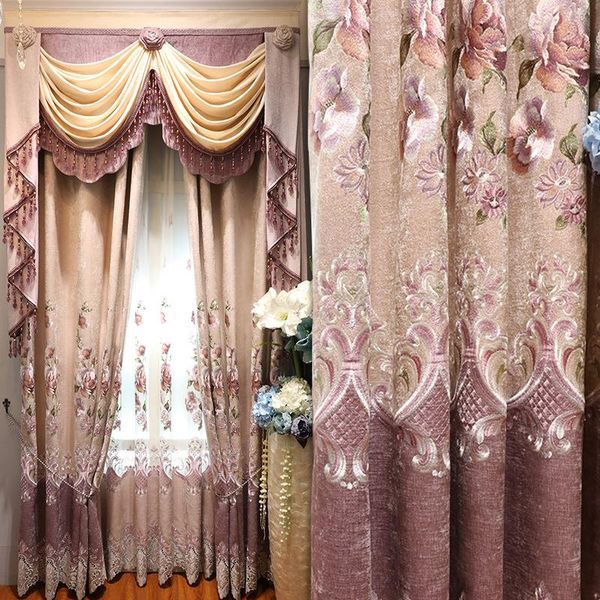

modern european luxury korean style pink embroidery stitching curtains bedroom living room curtain customization & drapes