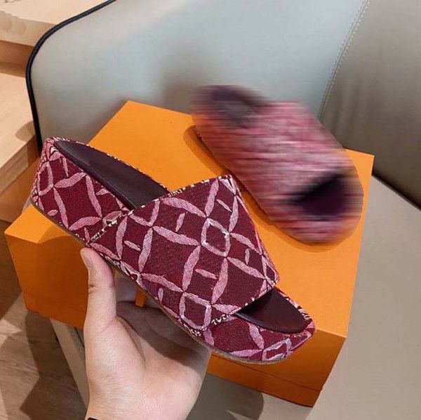 

women shoes rubber slope heel slipper sandals summer beach outdoor cool slippers fashion wide lady household slide flat flip flops with box, Black