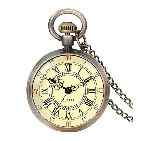 

pocket watches 10pcs in vintage charm single case roman number beige dail quartz watch necklace promotion cosplay party hang gift, Slivery;golden