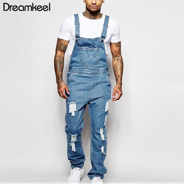 Homme Jeans Männer Denim Overalls Slim Casual Hosen Ganzkörperansicht Ripping Overall Y 210716