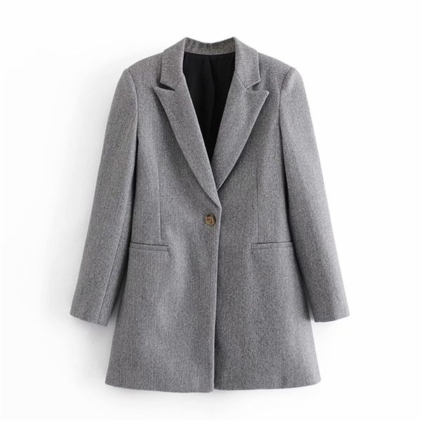 

women autumn office lady wool blends outerwear long sleeve single button solid female elegant street coats clothes 210513, Black