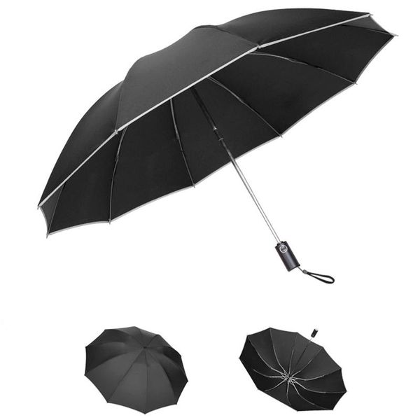 

umbrellas automatic umbrella with reflective stripe reverse led light three folding inverted 10 ribs windproof travel