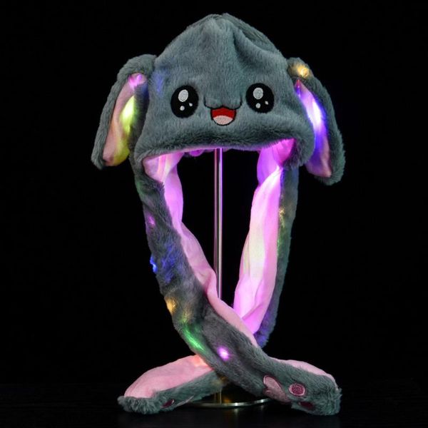 

hats, scarves & gloves sets funny hat women kids led glowing cute sweet ears plush can move cap children shine winter warm party, Blue;gray