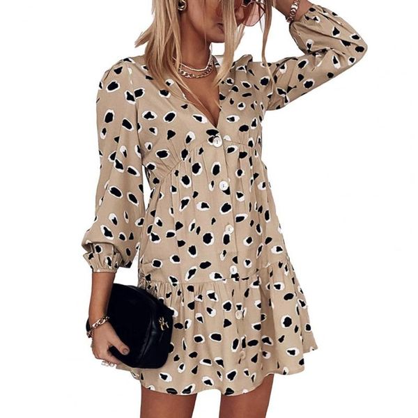 

casual dresses mini dress dot print ruffle women v neck waist tied for dating summer short, Black;gray
