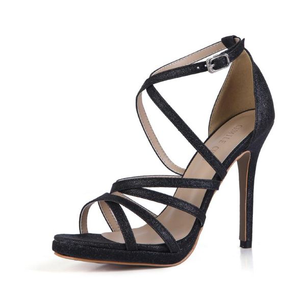 

bridal sandals ankle strap women stiletto high heel sandali da donna tacco alto scarpe sposa abendschuhe 0640a-4i dress shoes, Black