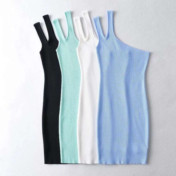 

women's diagonal shoulder knitted suspender dress, Black;gray