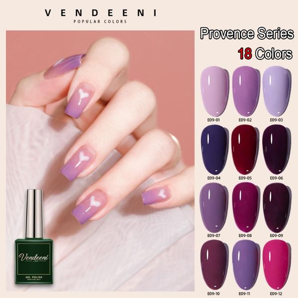 

nail gel vendeeni 18 colors purple series polish uv led soak off varnish semi permanent art lacquer 15ml, Red;pink