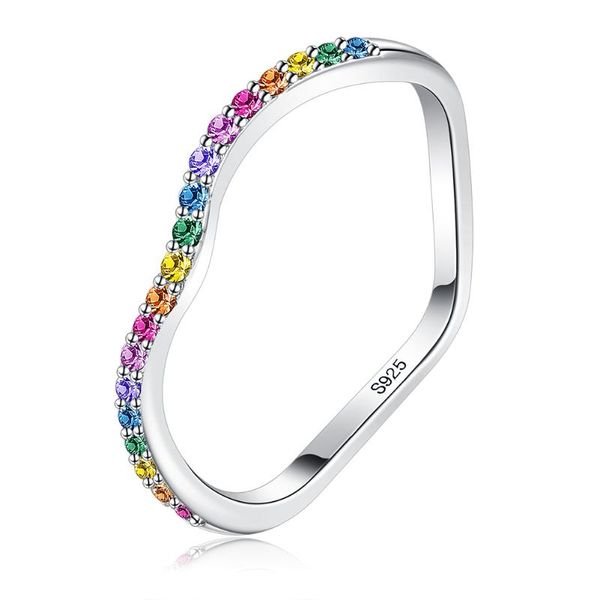 

cluster rings zemior 925 sterling silver wave rainbow color women ring full cubic zirconia fine jewelry anniversary selling gift, Golden;silver