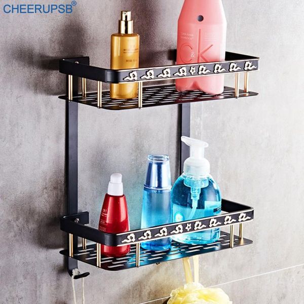 

bathroom shelves vintage black shelf el bath shower wall mount support basket holder double layers space aluminum shelfs k008