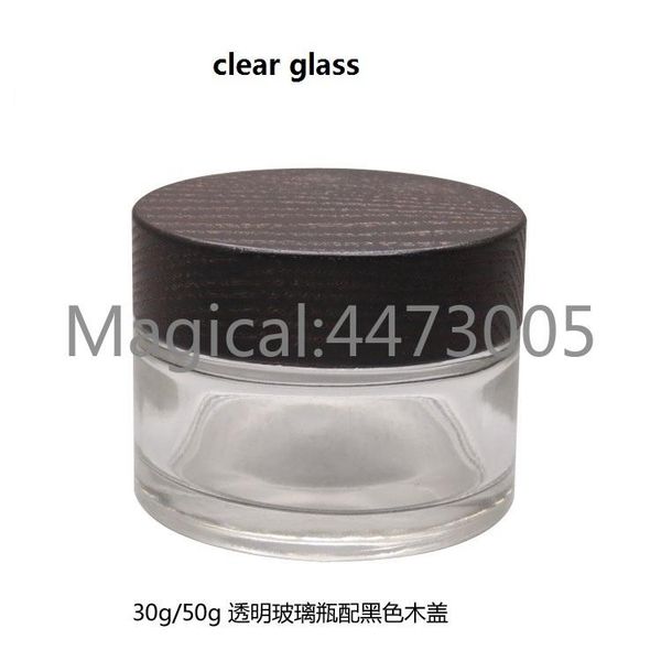 

storage bottles & jars 30g/50g 10pcs clear glass cosmetics bottle jar with black wood cover frosted makeup packing box cap mask