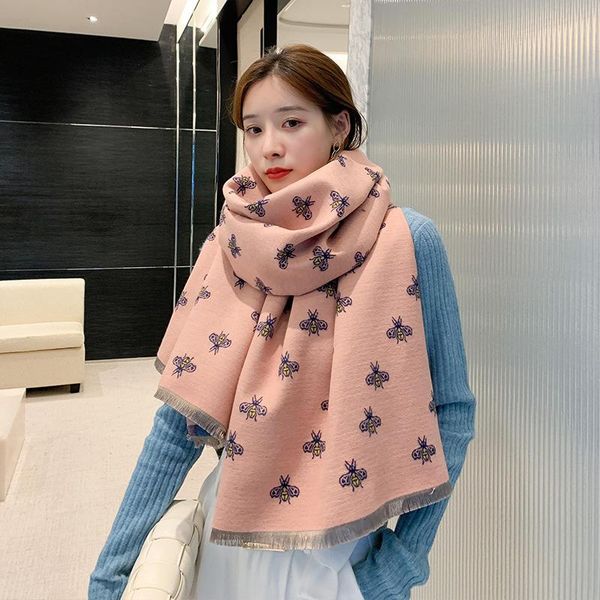 

scarves double-sided scarf women mrs winter warm cashmere shawl animal bee printing soft thin blanket holiday gifts, Blue;gray