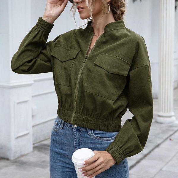 

women's jackets women short zipper jacket fashion long sleeve coat pocket solid color clothes outerwear for ladies female autumn spring, Black;brown