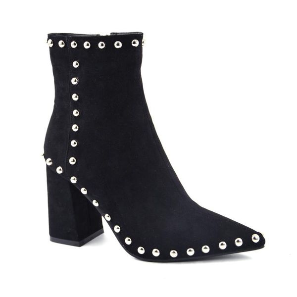 

boots 2021 faux suede rivet fashion black high heels warm women ankle side zipper